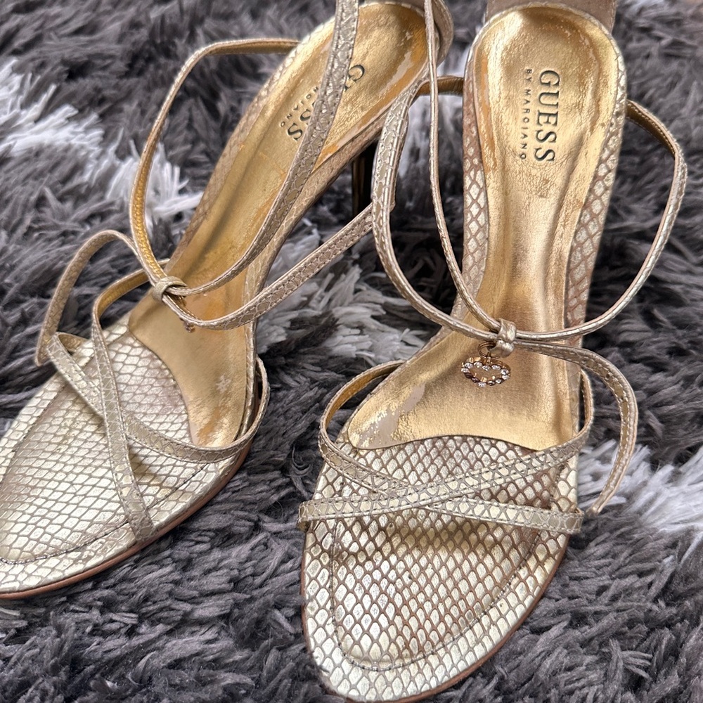 Guess Gold Textured Heels for Formal Occasions